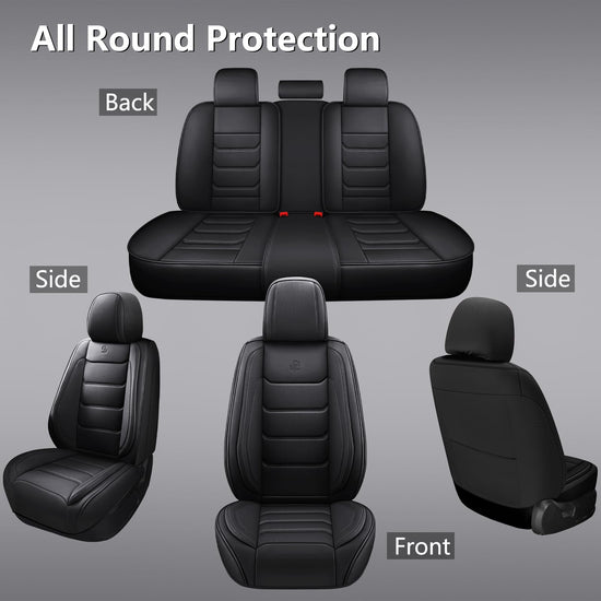 Isen-CoverAuto full coverage faux leather car seat covers - black for 5 seats