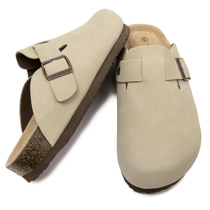 Vayfio suede clogs with cork footbed and arch support