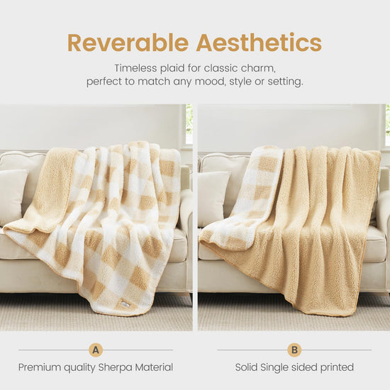 Cozy Bliss reversible double sided sherpa blanket - buffalo plaid design