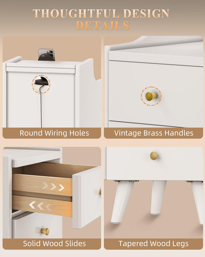 IUNVR Narrow Nightstand with 2 Drawers, Solid Wood Bedside Table