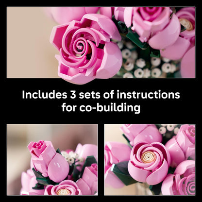 LEGO building blocks — bouquet of pink roses for home or office decor