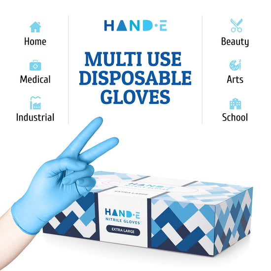 Hand-E protective glove — Blue nitrile, latex free, powder free, food safe