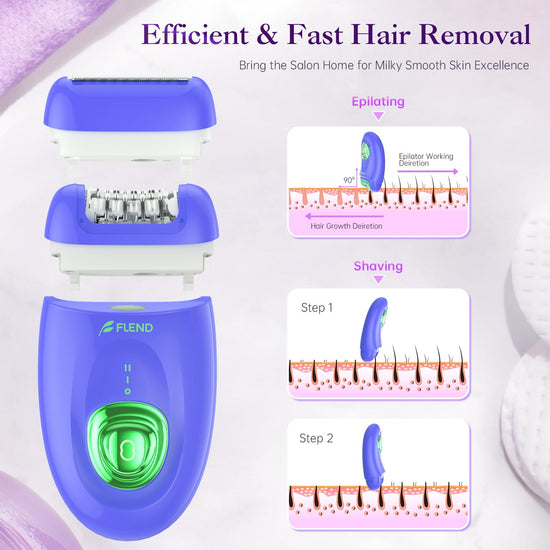 Epilator — Cordless device with shaver head and trimmer for smooth results