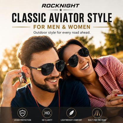 Sunglasses — Polarized aviator style with UV400 protection and metal frame