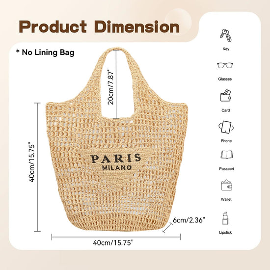 POOOPSSD woven tote bag - foldable large capacity beach shoulder bag for holiday
