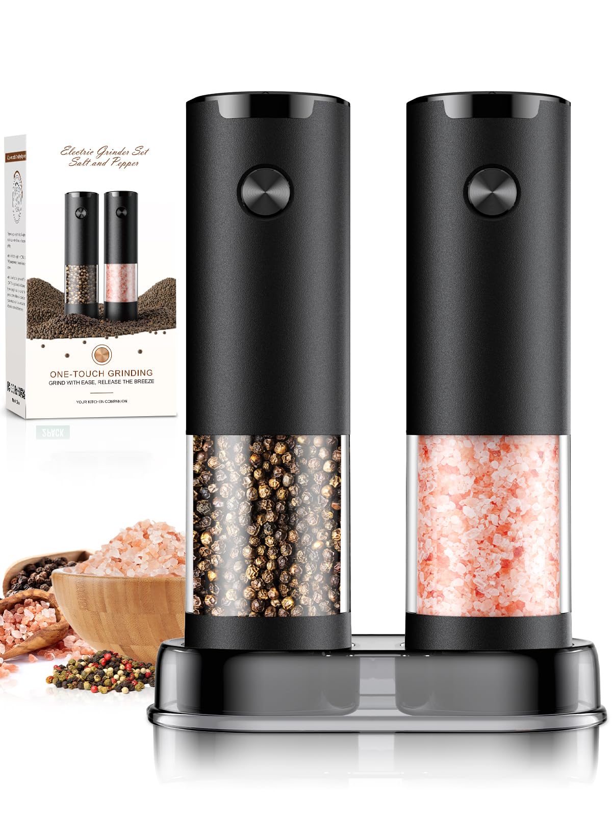 Seasoning mill — Electric salt and pepper grinder set with adjustable coarseness
