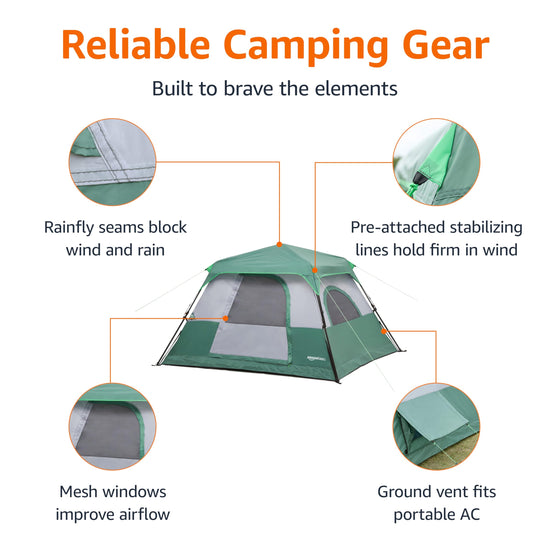 Amazon Basics camping tent — Quick setup with rainfly and weather-resistant design