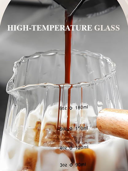 Measuring cup — Espresso shot glass with V-shaped mouth and ribbed design