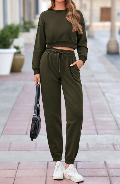 BTFBM women jogger set with pockets and long sleeve crop top