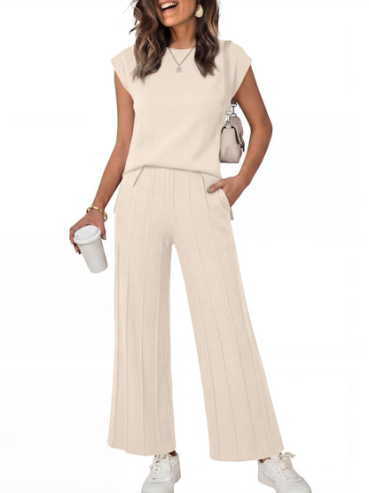 ANRABESS coordinated outfit — summer knit sweater vest and pant set for vacation
