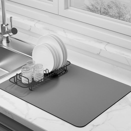 Dish drying mat — super absorbent with non-slip rubber backing and heat resistance