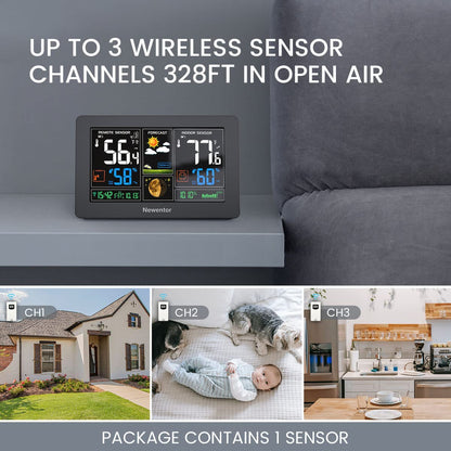 Newentor weather station — wireless indoor outdoor thermometer with color display and atomic clock