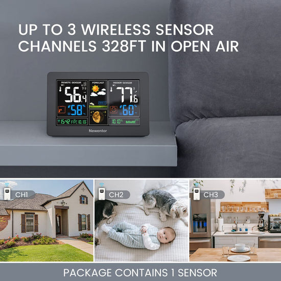 Newentor weather station — wireless indoor outdoor thermometer with color display and atomic clock