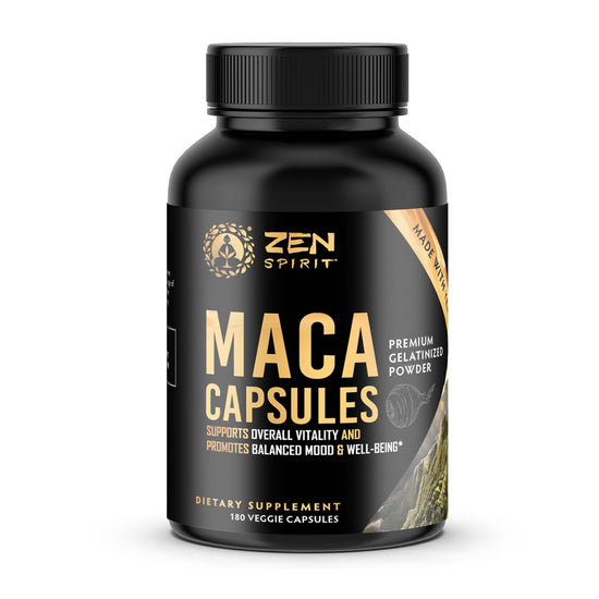 Zen Spirit Maca Root Capsules for Women & Men - Black Red Yellow - Gelatinized maca Powder Blend, 180 Pills 500mg per Vegan Capsule, Non-GMO, Gluten-Free Dietary Supplement, 90-Day Supply