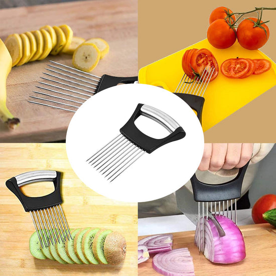 Stainless steel onion slicer holder — versatile kitchen utensil for slicing vegetables