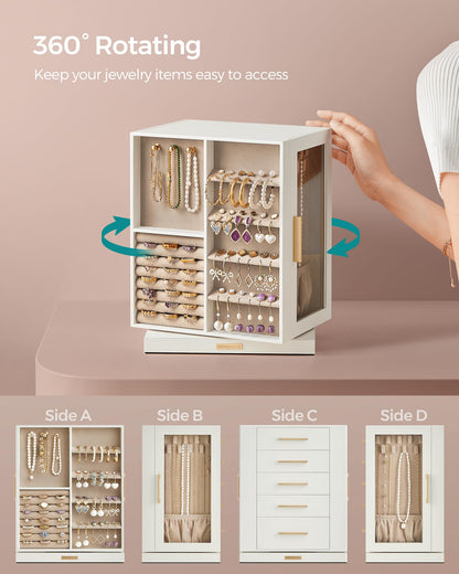 SONGMICS jewelry storage — 360° rotating design with glass window and spacious interior