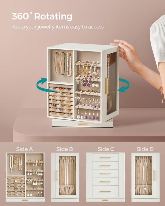 SONGMICS jewelry storage — 360° rotating design with glass window and spacious interior