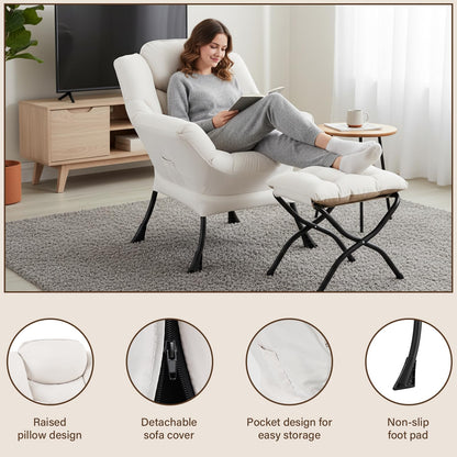 Welnow lazy chair with ottoman — modern lounge chair with side pocket and footrest for small spaces