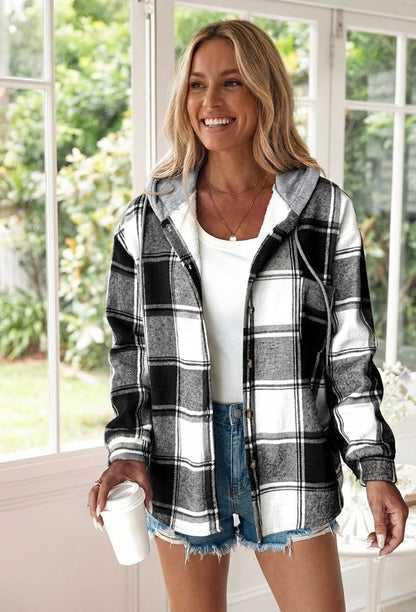 Chicme coat — Lightweight plaid shacket with fleece lining and hood