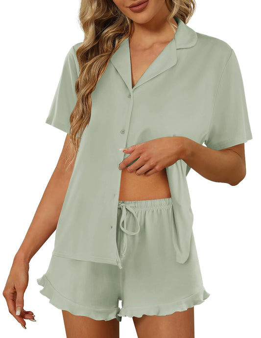 Ekouaer pajamas set — short sleeve button down sleepwear for women