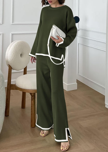 PRETTYGARDEN coordinated outfit — women's fall knit sweater set with wide leg pants
