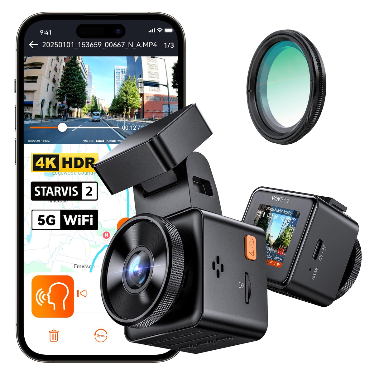 Vantrue E1 Pro 4K mini dash cam — 4K resolution with night vision and GPS support