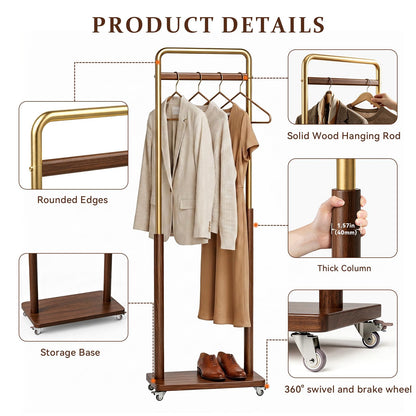 Taitiy clothes rack — Solid wood and metal combination with wheels for easy mobility