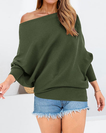 Zenlonr women's sweatshirt - Casual batwing sleeve off shoulder knit pullover jumper tops
