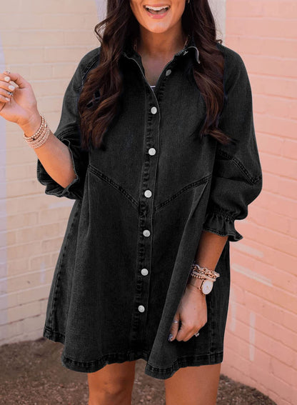 Dress — Smocked button down denim style by Sidefeel