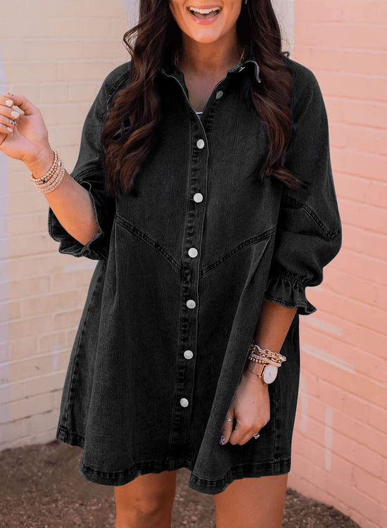 Dress — Smocked button down denim style by Sidefeel