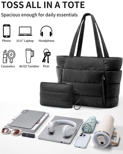 Bagstellar puffer tote bag — lightweight and quilted design for work and travel