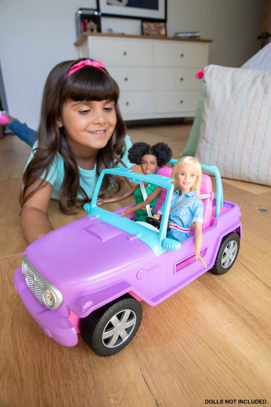 Barbie non riding toy vehicle — purple with pink seats and rolling wheels