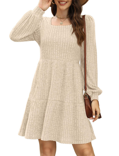Sampeel women's long sleeve square neck babydoll dress