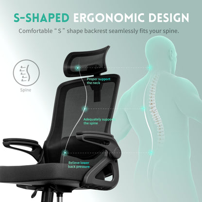 Ergonomic office chair — adjustable lumbar support and rotatable headrest