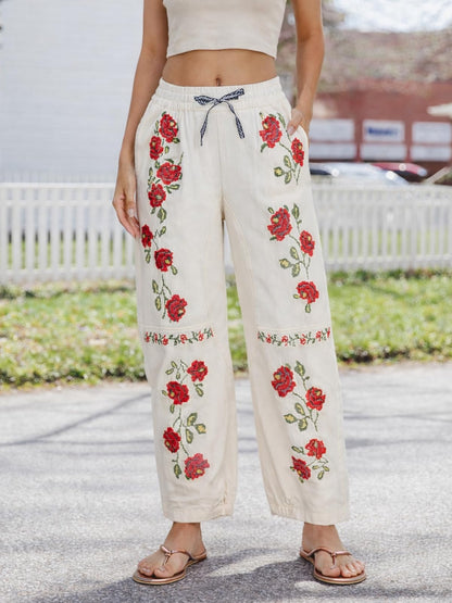 Kedera barrel jeans - embroidered wide leg pants with pockets for women