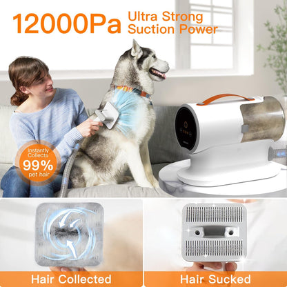 AIRROBO dog grooming vacuum with 7 grooming tools and 12000Pa suction power.