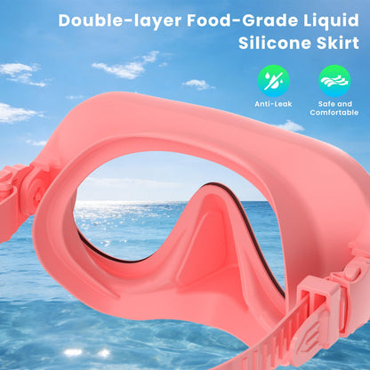 Snorkeling Gear for Adults, Snorkel Set Adult, Scuba Diving Mask, Panoramic View Anti-Leak Anti-Fog Dive Swimming Goggles Tempered Glass Panoramic Wide View Travel Portable Foldable
