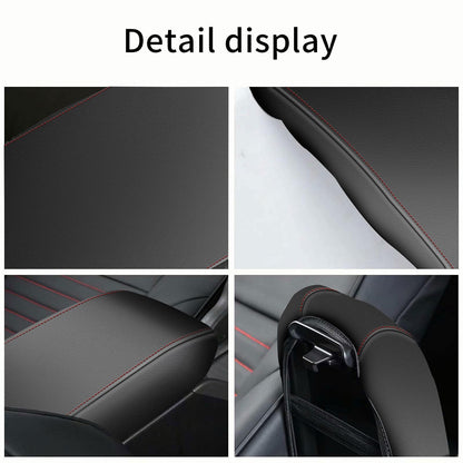 AOMSAZTO armrest covers — black with red stitches for 2013-2016 Subaru Impreza