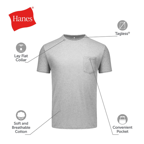 Hanes men's pocket t-shirt pack - cool and breathable cotton tees for men
