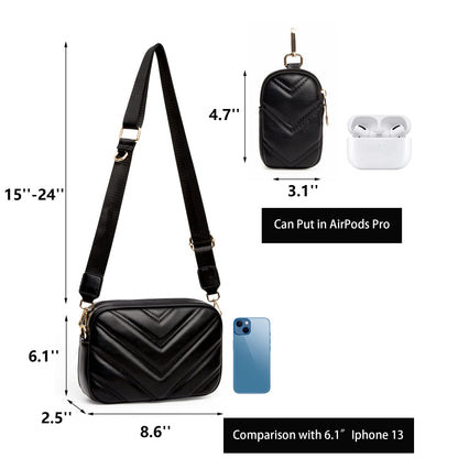 Herald crossbody bag - Chevron quilted design with coin purse pouch and two size options