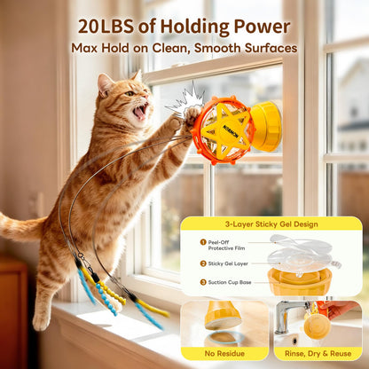 NORMON Cat Treat Dispenser, Ferris Wheel Puzzle Feeder Toy with Teaser Wand