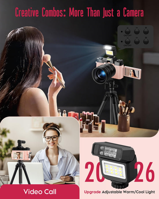 Yatao 6K WiFi Flip Screen Digital Camera, Mic & Fill Light for Photography