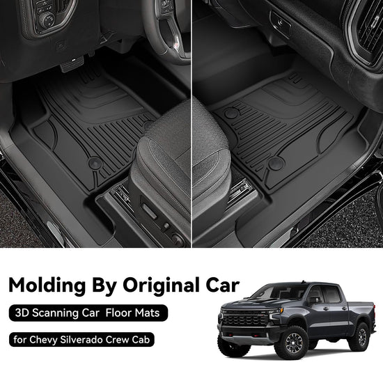 AOMSAZTO Floor Mats for 2019-2026 Chevy Silverado 1500 / GMC Sierra 1500, 2020-2026 Silverado/Sierra 2500HD / 3500HD - 1st Row Bench Seat Car Liner for Chevrolet Silverado (Front Row)
