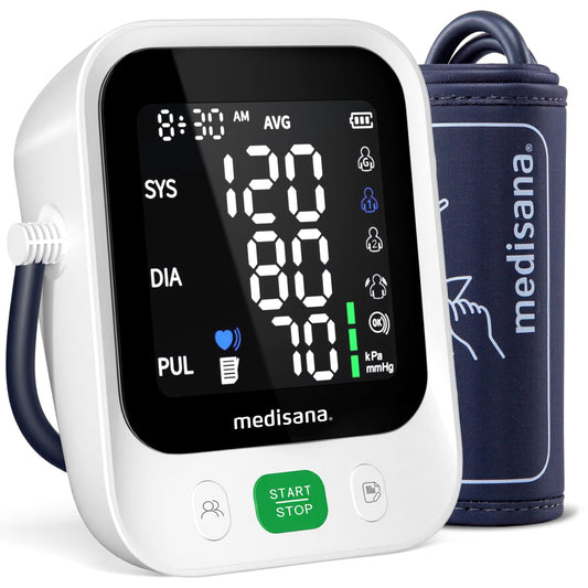 Blood Pressure Monitor with 2x199 Sets Memory, Medisana Automatic Upper Arm Blood Pressure Monitor for Home Use, 4.5" Color LED Backlit Display, Adjustable Large Cuff, Home Hypertension Detector