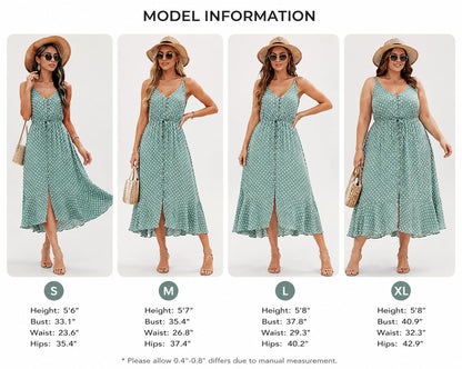 Brovave dress — Casual boho polka dot midi sundress with spaghetti straps