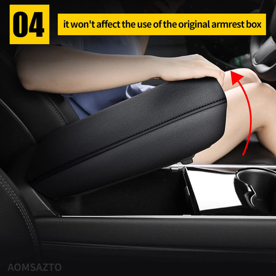 AOMSAZTO armrest console cover — black with black stitches for Nissan Altima 2013-2018