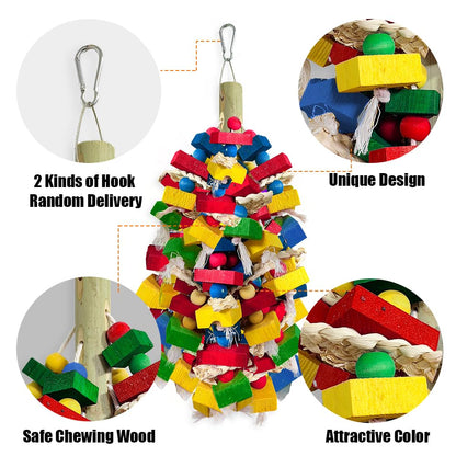 WQY GroceryShop Parrot Toys for Large Birds, Multicolored Wooden Blocks Bird Chewing Toy Parrot Cage Bite Toy for Macaws Cokatoos African Grey and Large Medium Parrot Birds (Block)
