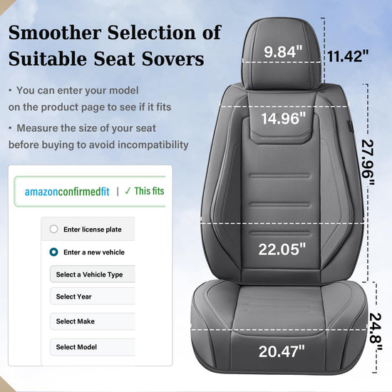 Coverado car seat covers - waterproof leather seat protectors in gray