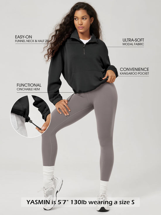 Sweatshirt — modal soft cinchable with half zipper funnel neck and pockets