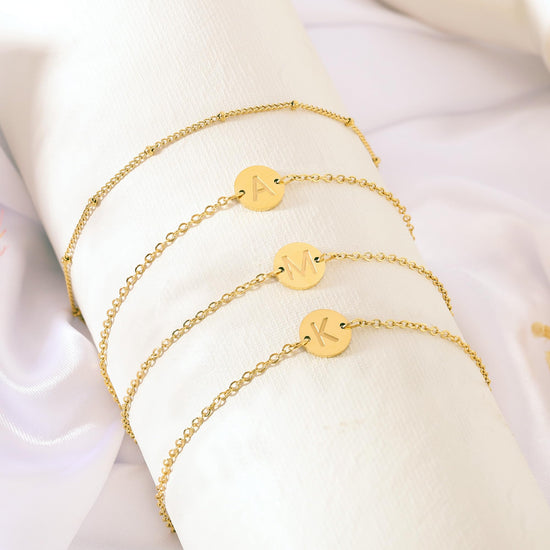 JNZSSWHJJH bracelet — 18K gold plated initial letter charm bracelet